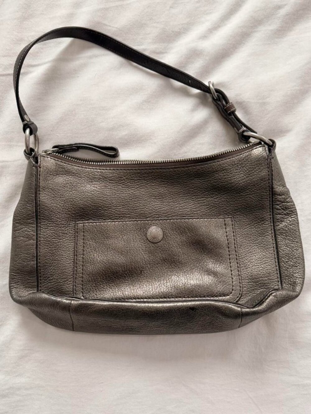 Coach gunmetal metallic leather mini shoulder bag